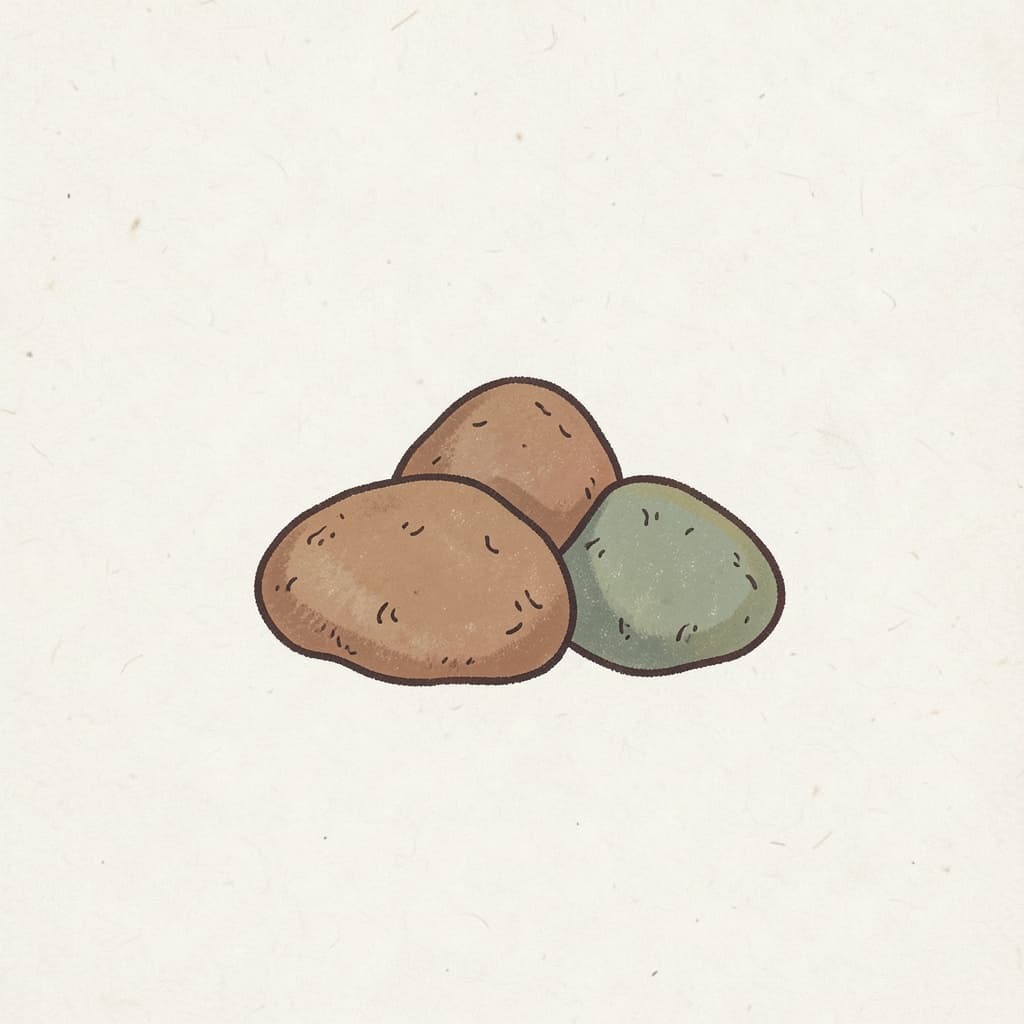A few brown potatoes in a small heap.