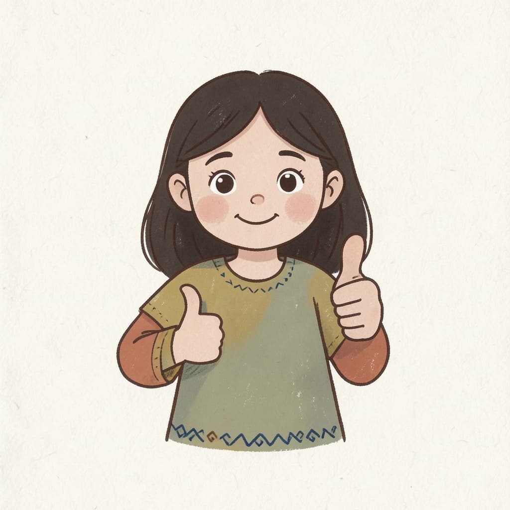 A smiling girl nodding with a big friendly thumbs up.