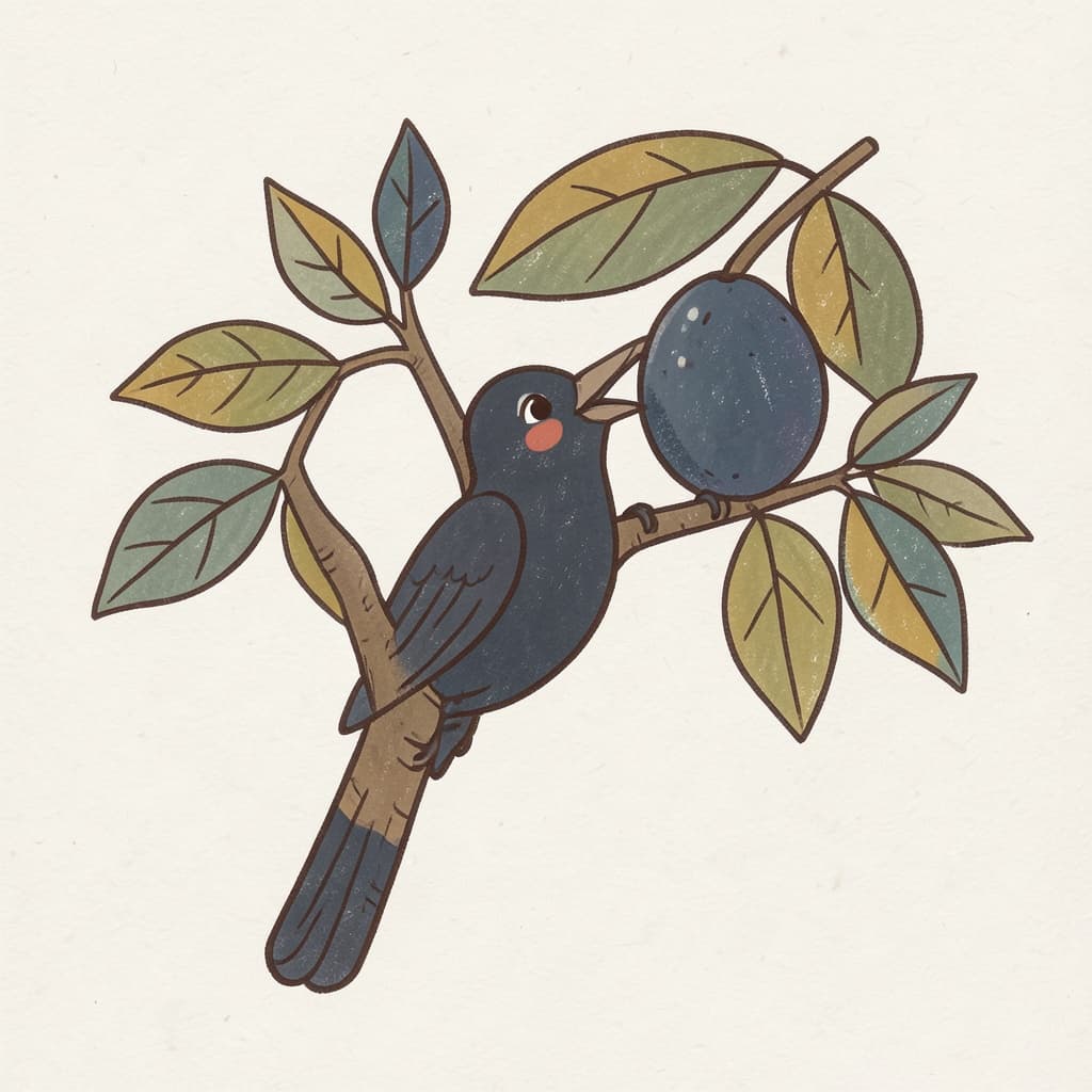 A dark cuckoo bird singing on a mango tree branch.