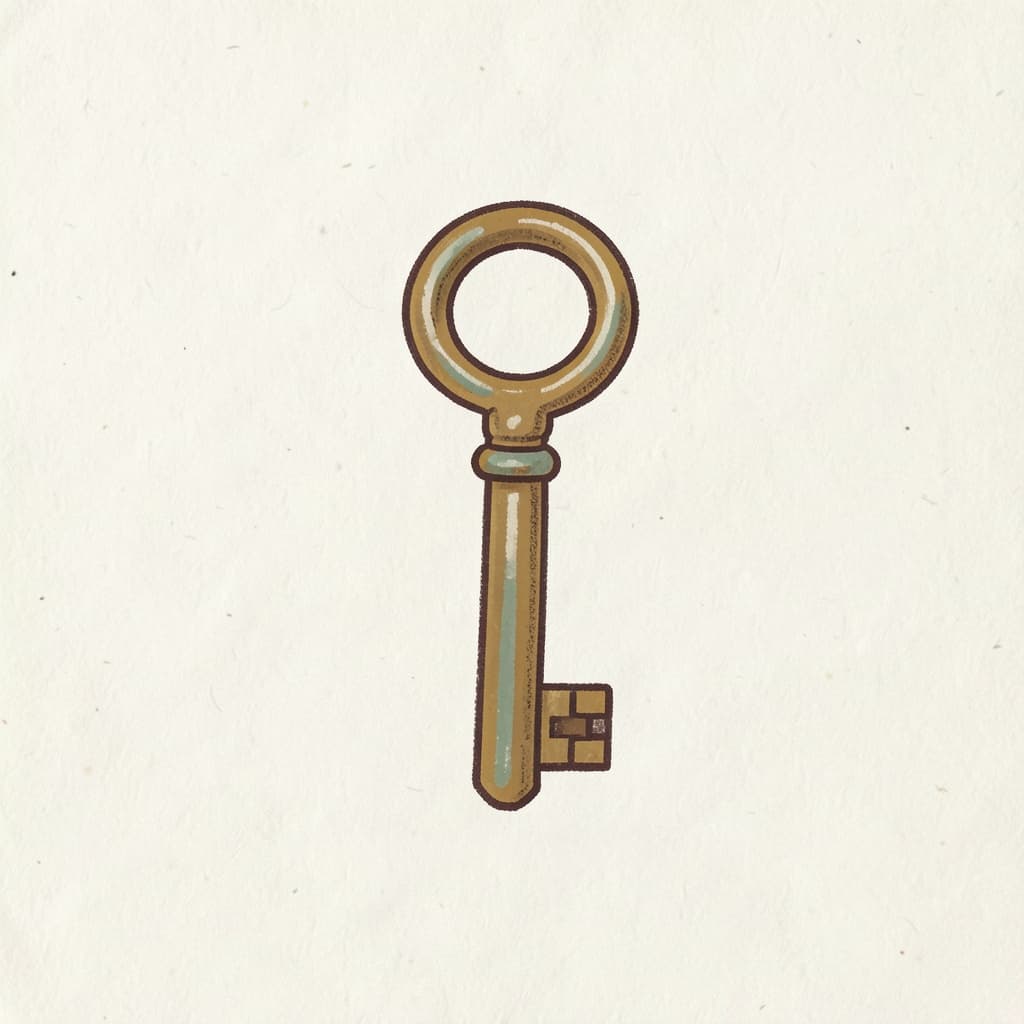 An old brass key with a round handle.