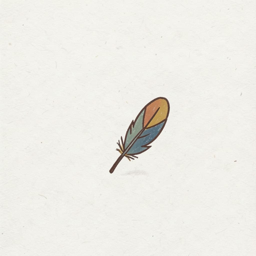 A small feather floating lightly in the air.