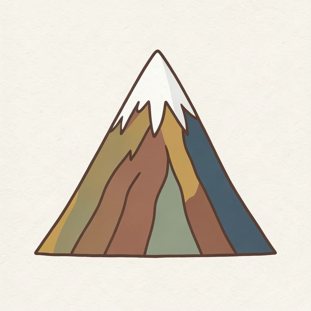 A tall mountain with a snowy peak.