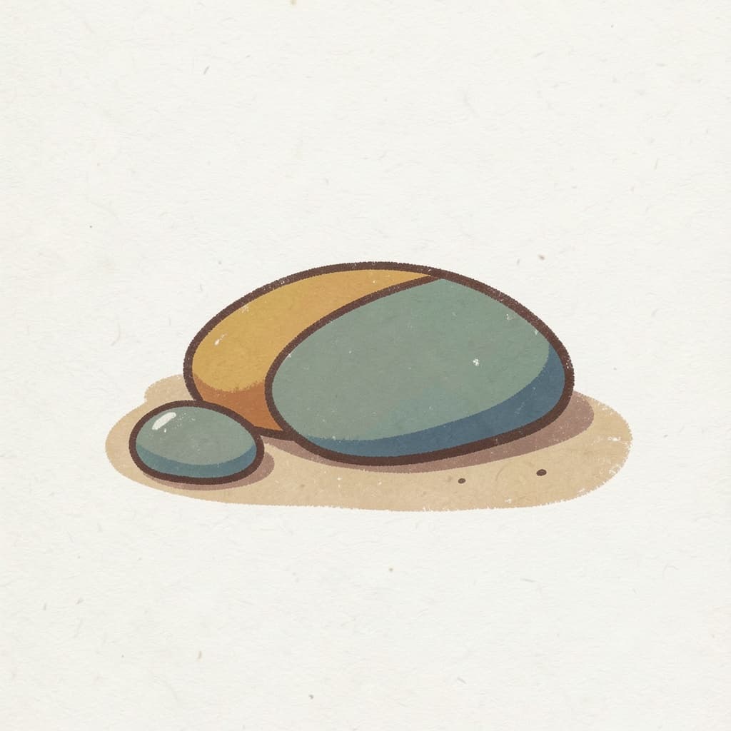 A few smooth round pebbles on the sand.