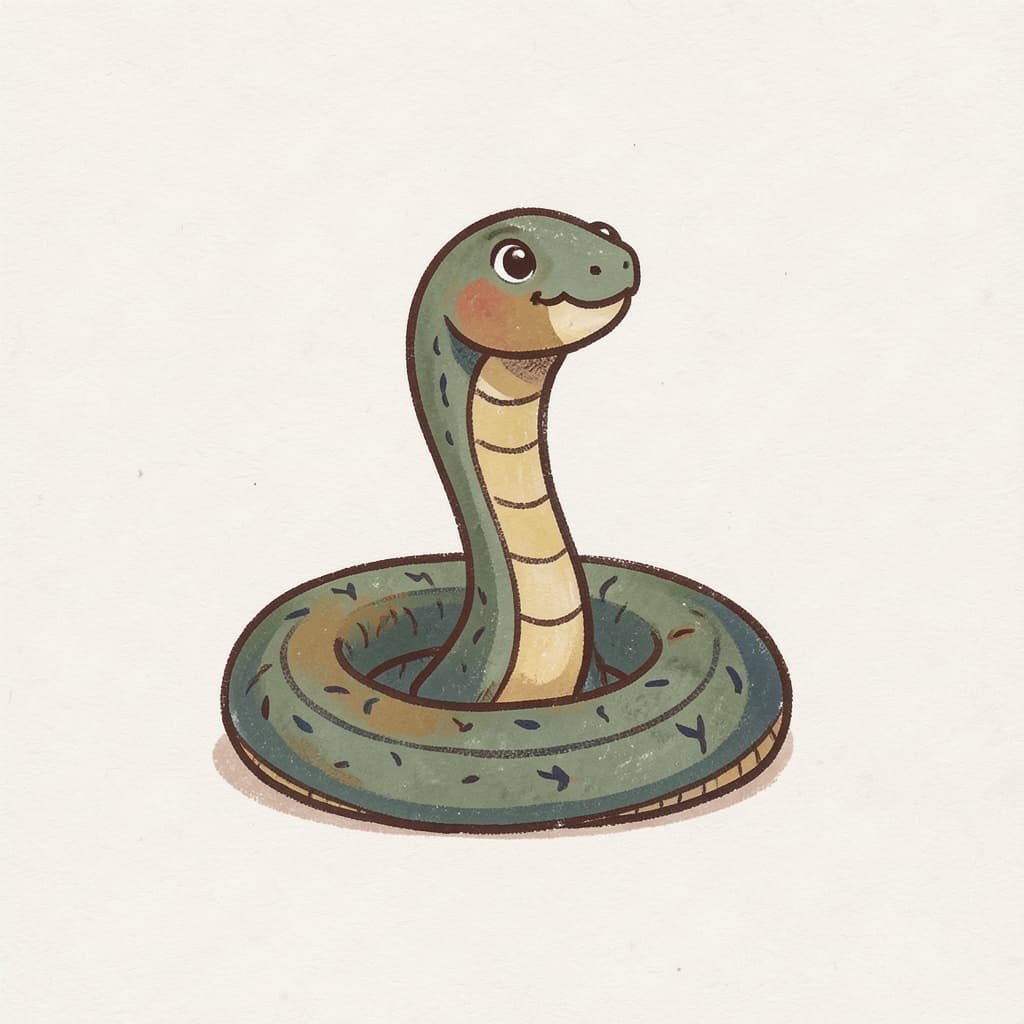 A green snake coiled on the ground with its head raised.