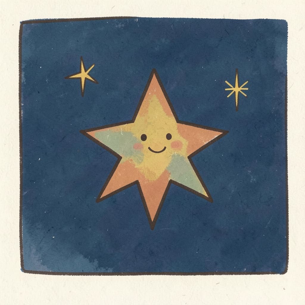 A bright twinkling star in a dark blue sky.