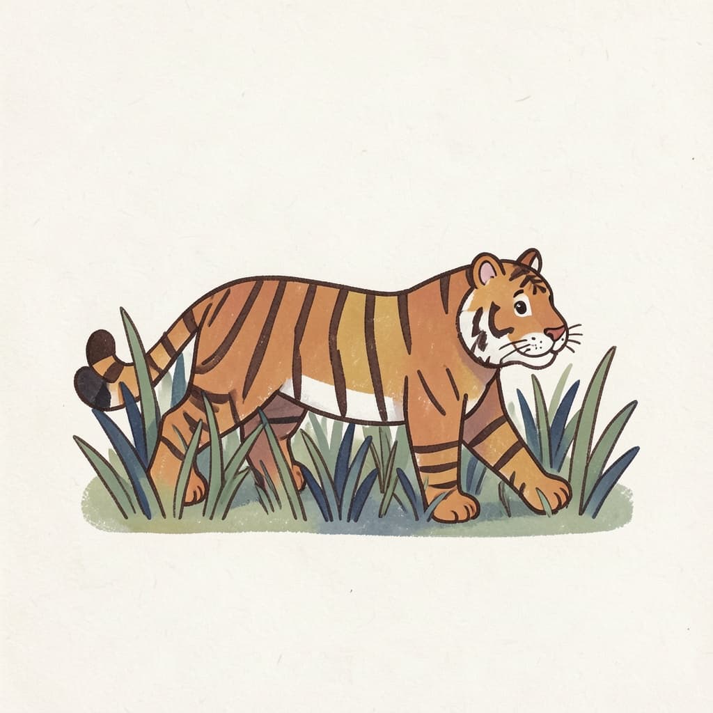 A striped orange tiger walking in tall grass.